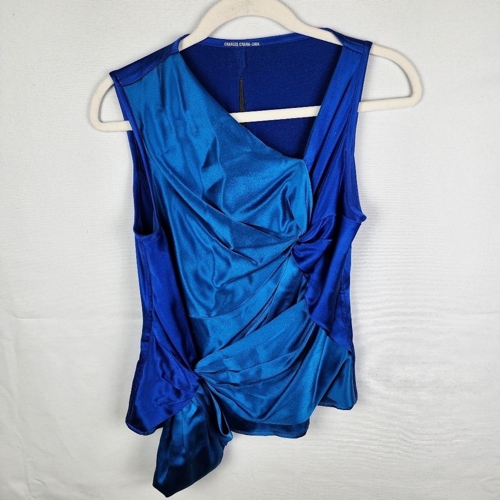 Charles‎ Chang-Lima Asymmetrical Artsy 100% Silk Sleeveless Blouse Size 4